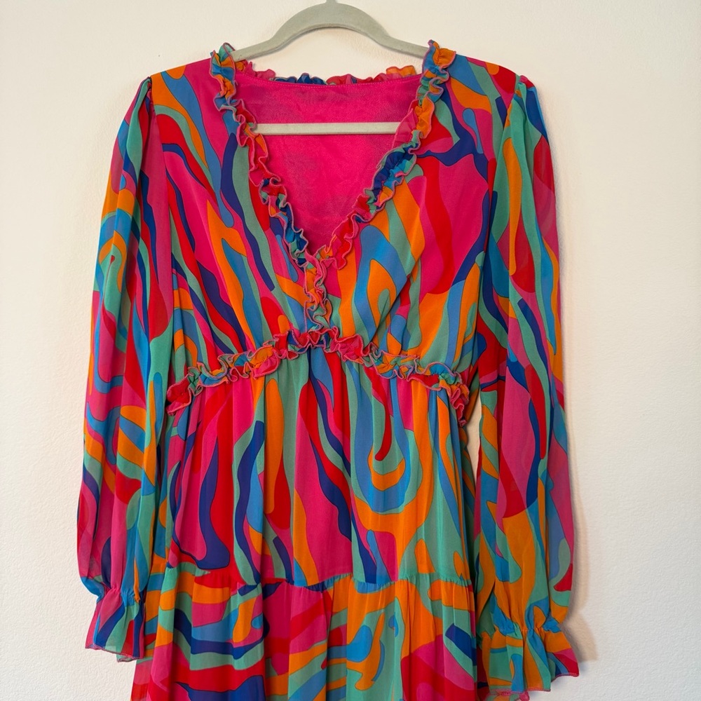 Colorful Long Sleeve Maxi Dress - Picture 3 of 4